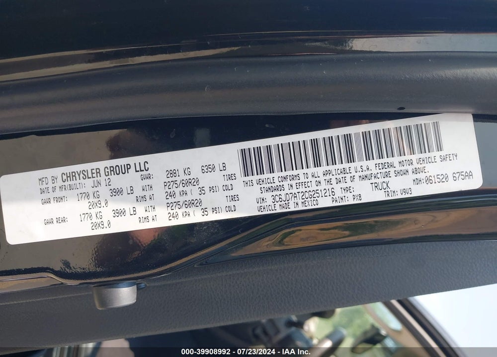 2012 RAM 1500 ST VIN: 3C6JD7AT2CG251216