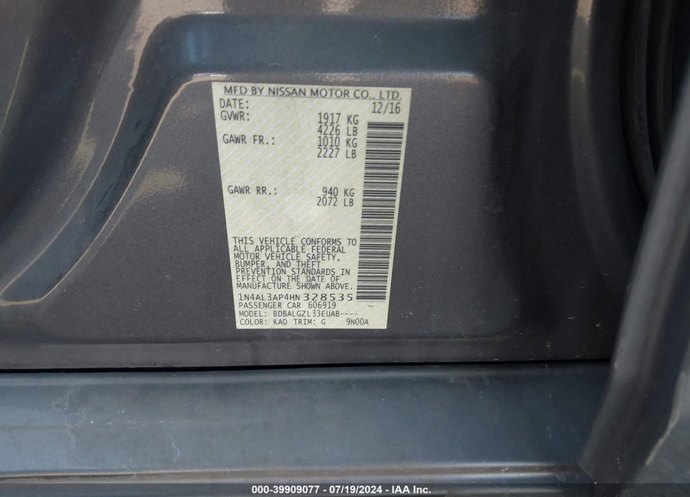 2017 NISSAN ALTIMA 2.5 S VIN: 1N4AL3AP4HN328535