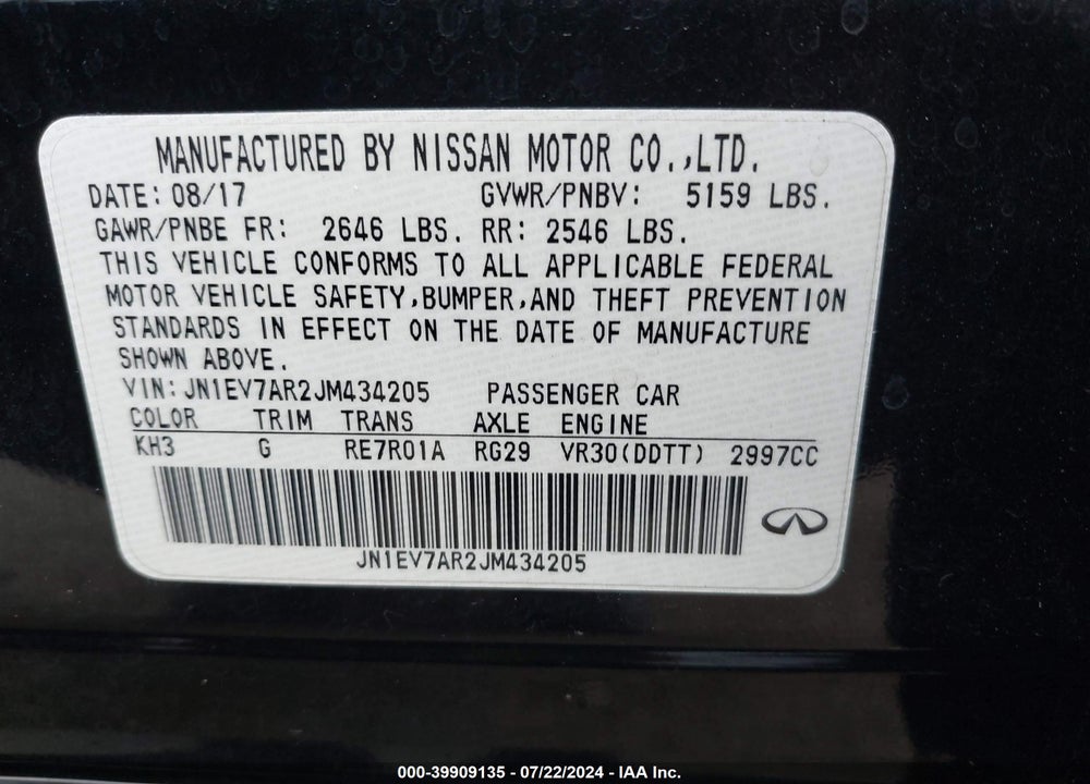 2018 INFINITI Q50 3.0T LUXE VIN: JN1EV7AR2JM434205