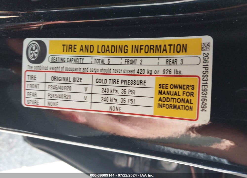 2014 CADILLAC XTS PREMIUM VIN: 2G61P5S31E9316494