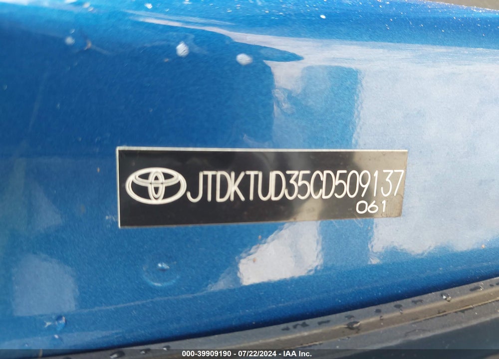 2012 TOYOTA YARIS LE VIN: JTDKTUD35CD509137