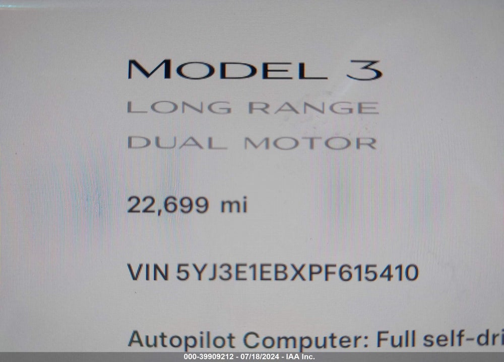 2023 TESLA MODEL 3 LONG RANGE DUAL MOTOR ALL-WHEEL DRIVE VIN: 5YJ3E1EBXPF615410