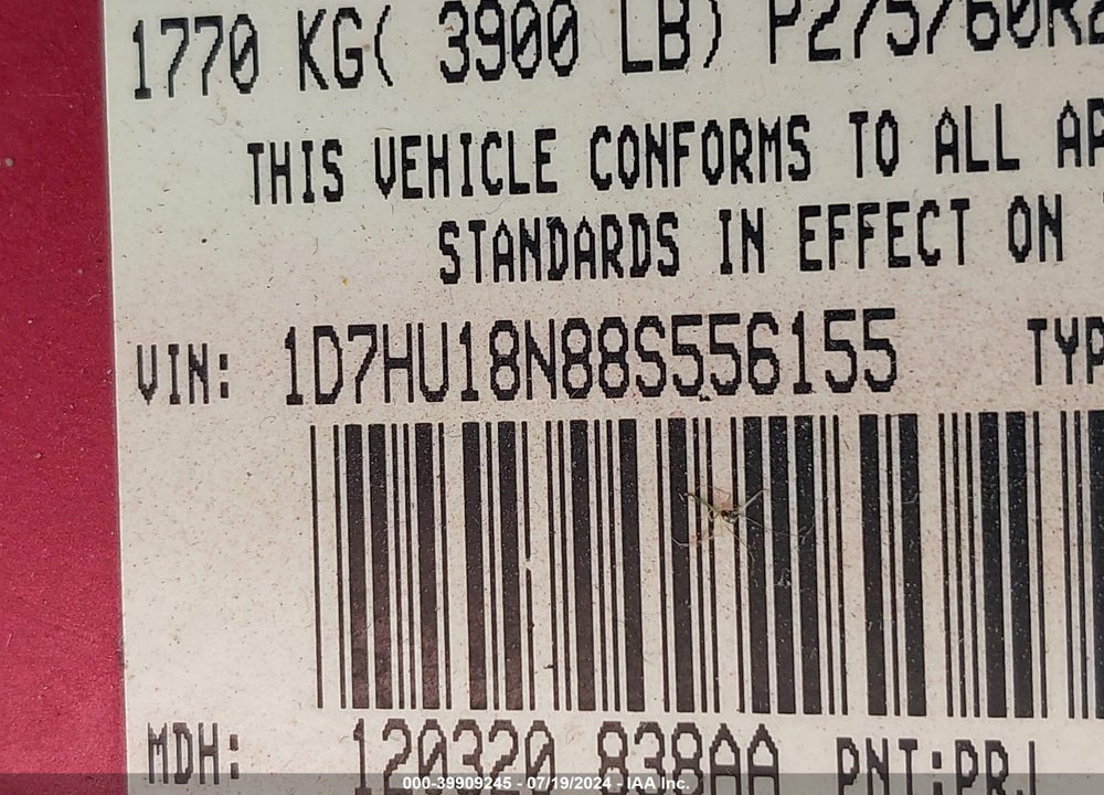 2008 DODGE RAM 1500 SLT VIN: 1D7HU18N88S556155