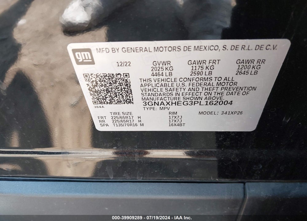 2023 CHEVROLET EQUINOX FWD LS VIN: 3GNAXHEG3PL162004