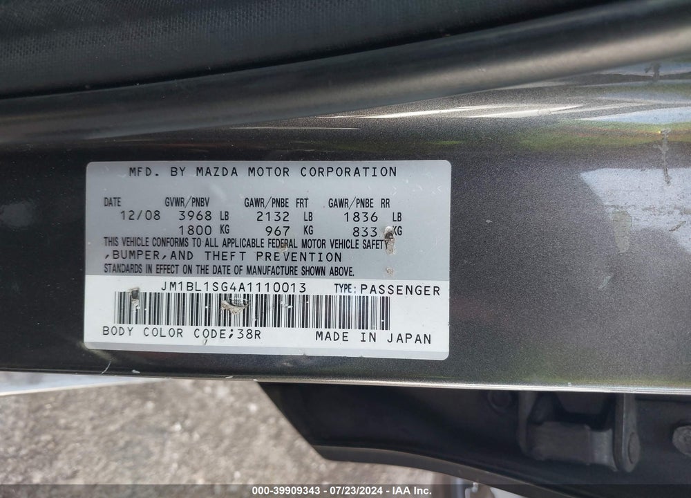2010 MAZDA 3 I TOURING VIN: JM1BL1SG4A1110013