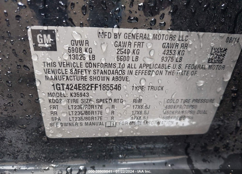 2015 GMC SIERRA 3500HD DENALI VIN: 1GT424E82FF185546