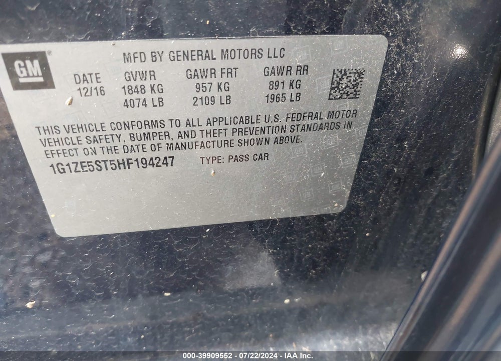 2017 CHEVROLET MALIBU 1LT VIN: 1G1ZE5ST5HF194247
