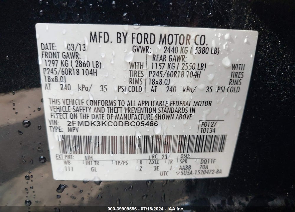 2013 FORD EDGE LIMITED VIN: 2FMDK3KC0DBC05466