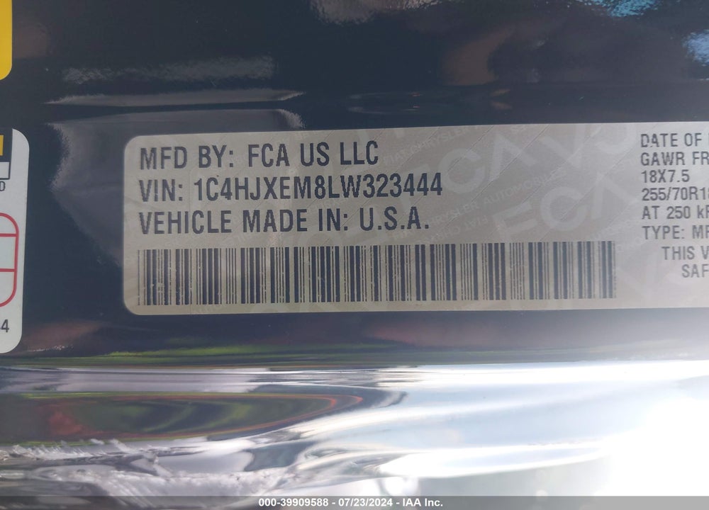 2020 JEEP WRANGLER UNLIMITED SAHARA 4X4 VIN: 1C4HJXEM8LW323444