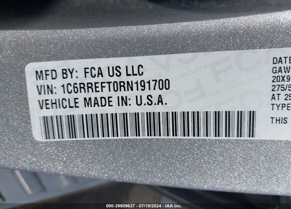 2024 RAM 1500 LONE STAR 4X2 5'7 BOX VIN: 1C6RREFT0RN191700