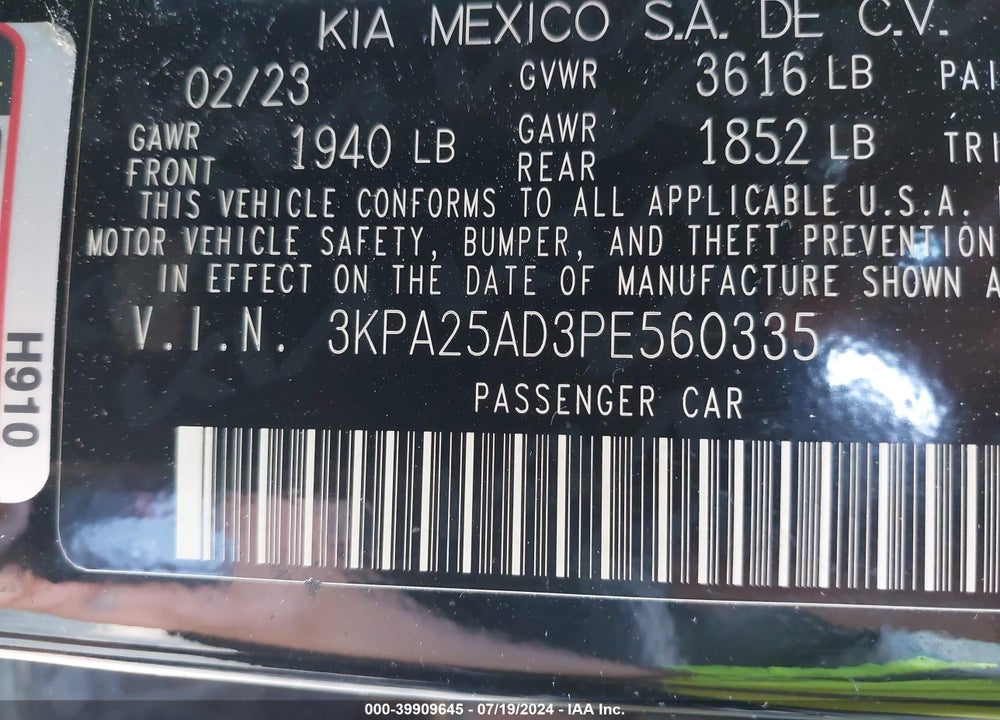 2023 KIA RIO 5-DOOR S VIN: 3KPA25AD3PE560335
