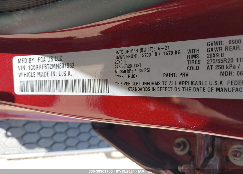 2021 RAM 1500 LONE STAR QUAD CAB 4X2 6'4 BOX VIN: 1C6RREBT2MN801983