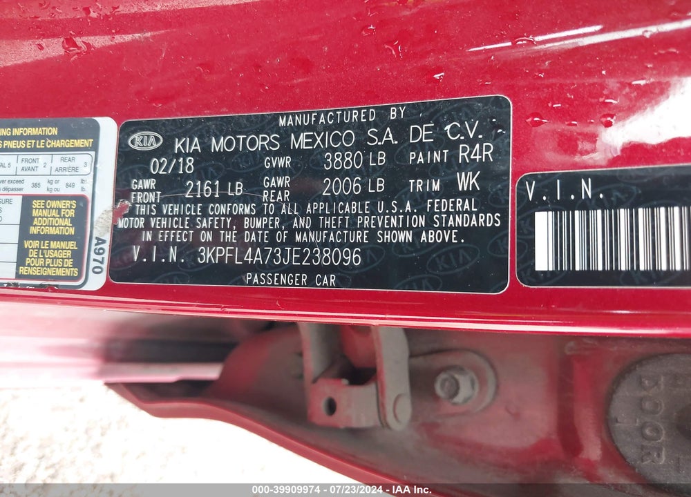 2018 KIA FORTE VIN: 3KPFL4A73JE238096