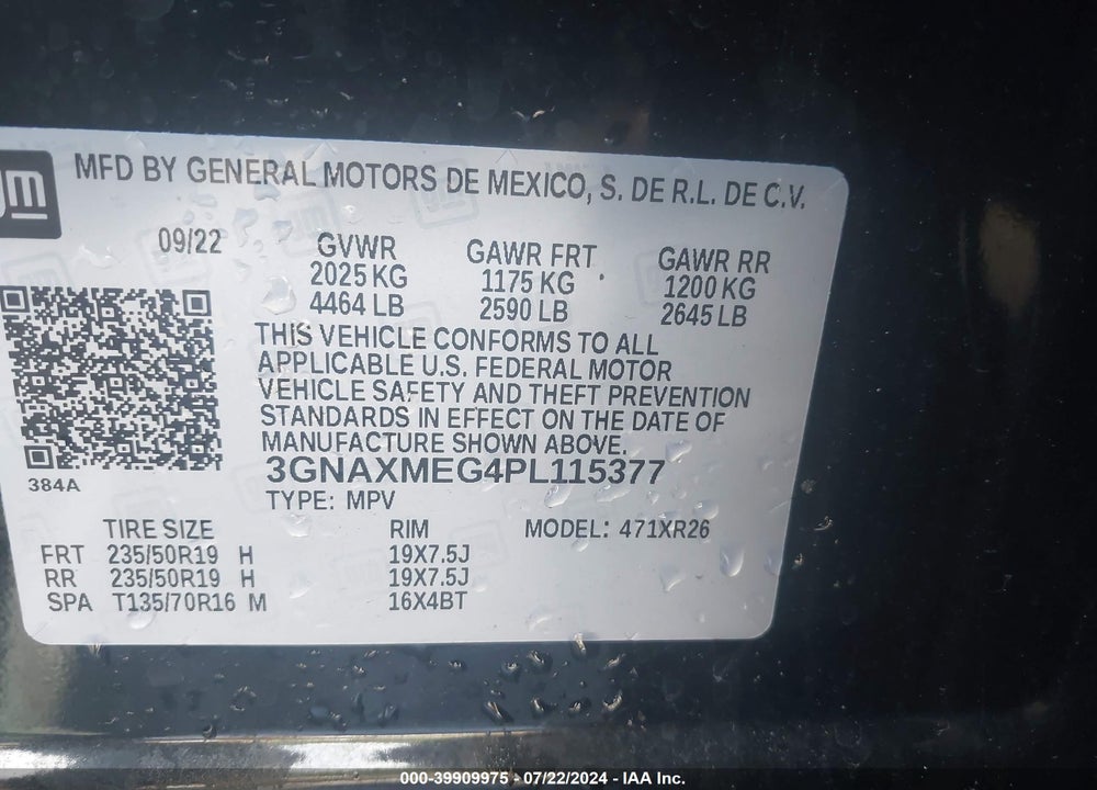 2023 CHEVROLET EQUINOX FWD RS VIN: 3GNAXMEG4PL115377