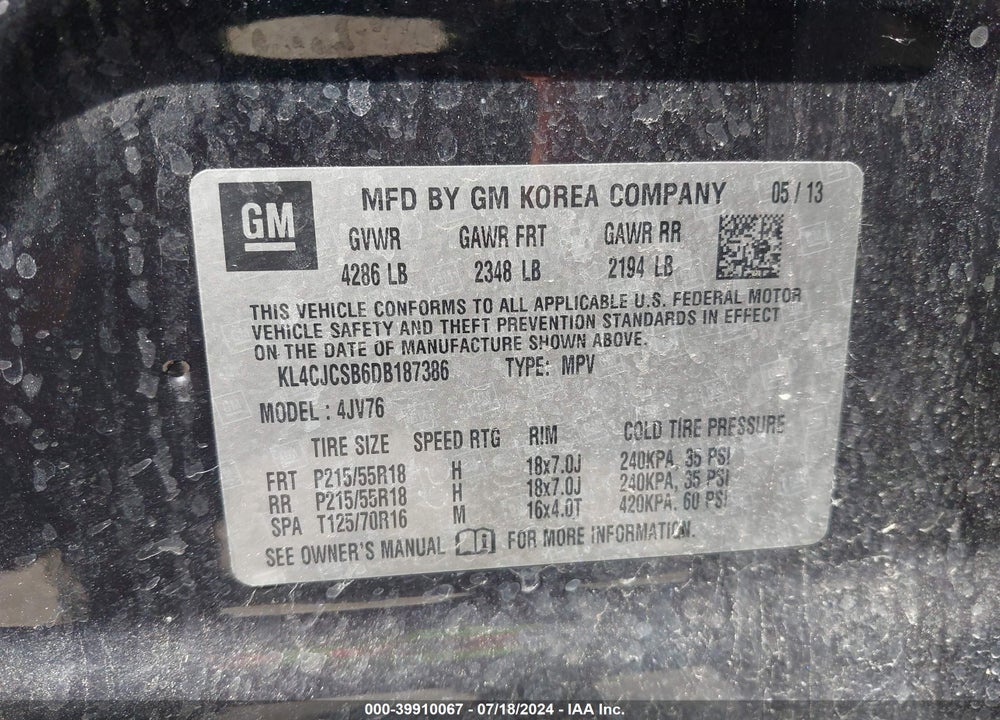 2013 BUICK ENCORE LEATHER VIN: KL4CJCSB6DB187386