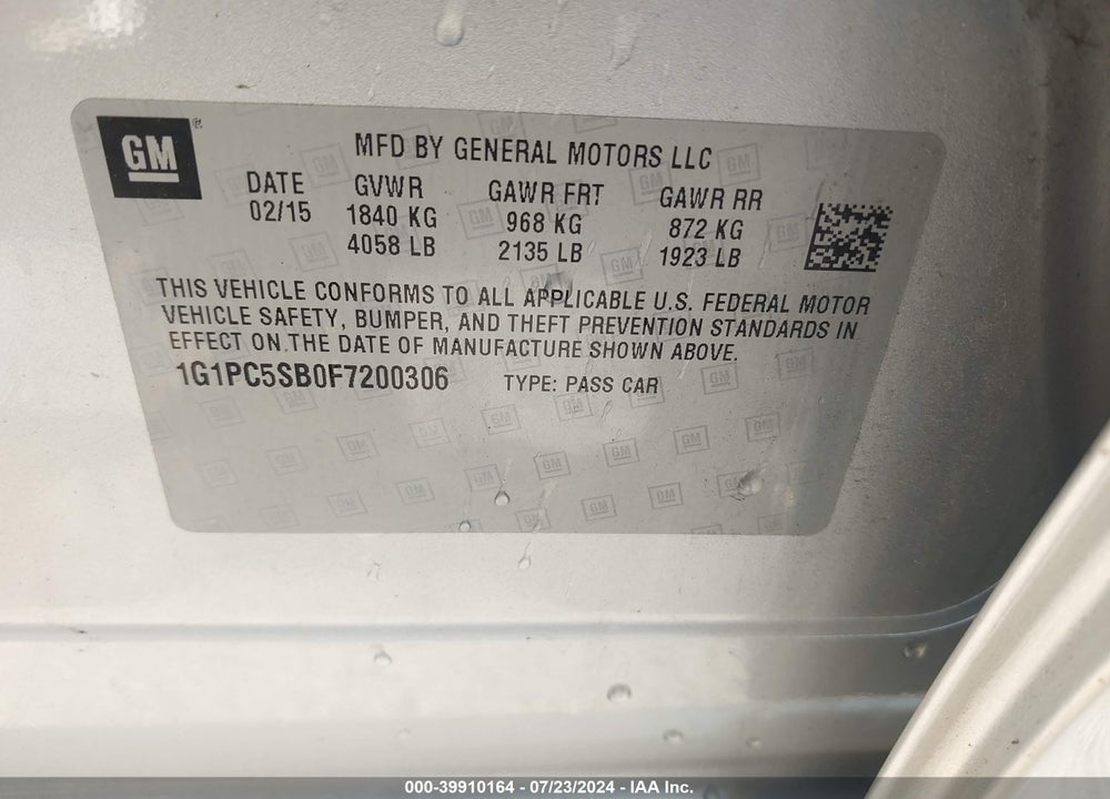 2015 CHEVROLET CRUZE 1LT AUTO VIN: 1G1PC5SB0F7200306