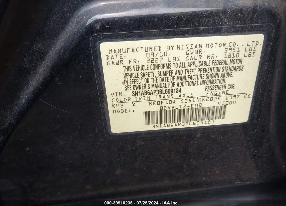2011 NISSAN SENTRA 2.0SR VIN: 3N1AB6AP3BL609184