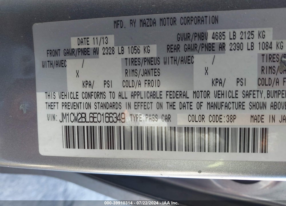 2014 MAZDA 5 SPORT VIN: JM1CW2BL6E0166349