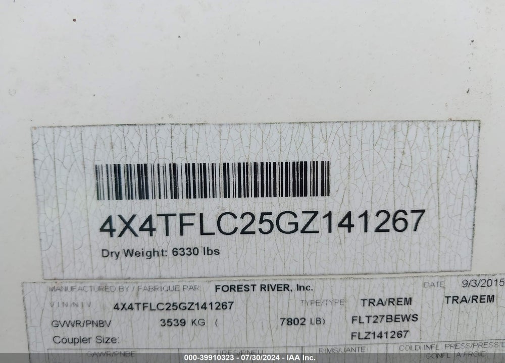 2016 FLAGSTAFF OTHER VIN: 4X4TFLC25GZ141267