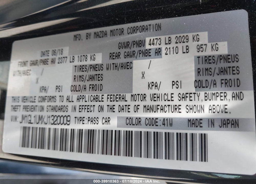 2018 MAZDA 6 SPORT VIN: JM1GL1UMXJ1320009