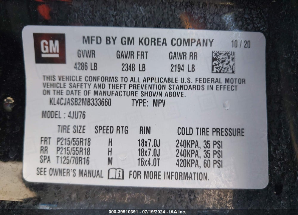 2021 BUICK ENCORE FWD PREFERRED VIN: KL4CJASB2MB333660