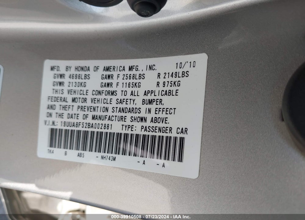 2011 ACURA TL 3.5 VIN: 19UUA8F52BA002881
