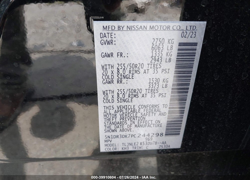 2023 NISSAN PATHFINDER PLATINUM 4WD VIN: 5N1DR3DK7PC244298
