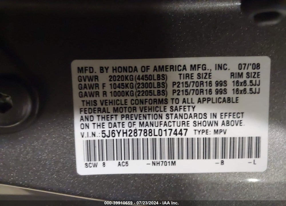 2008 HONDA ELEMENT EX VIN: 5J6YH28788L017447