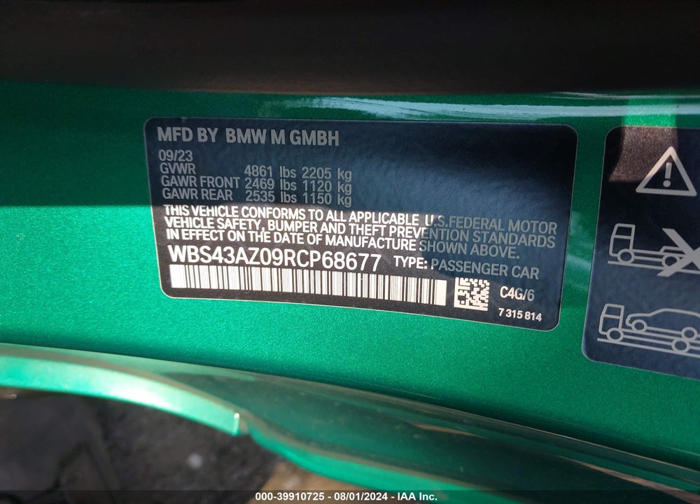 2024 BMW M4 COMPETITION XDRIVE VIN: WBS43AZ09RCP68677