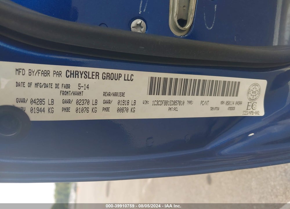 2014 DODGE DART SXT VIN: 1C3CDFBB1ED857810
