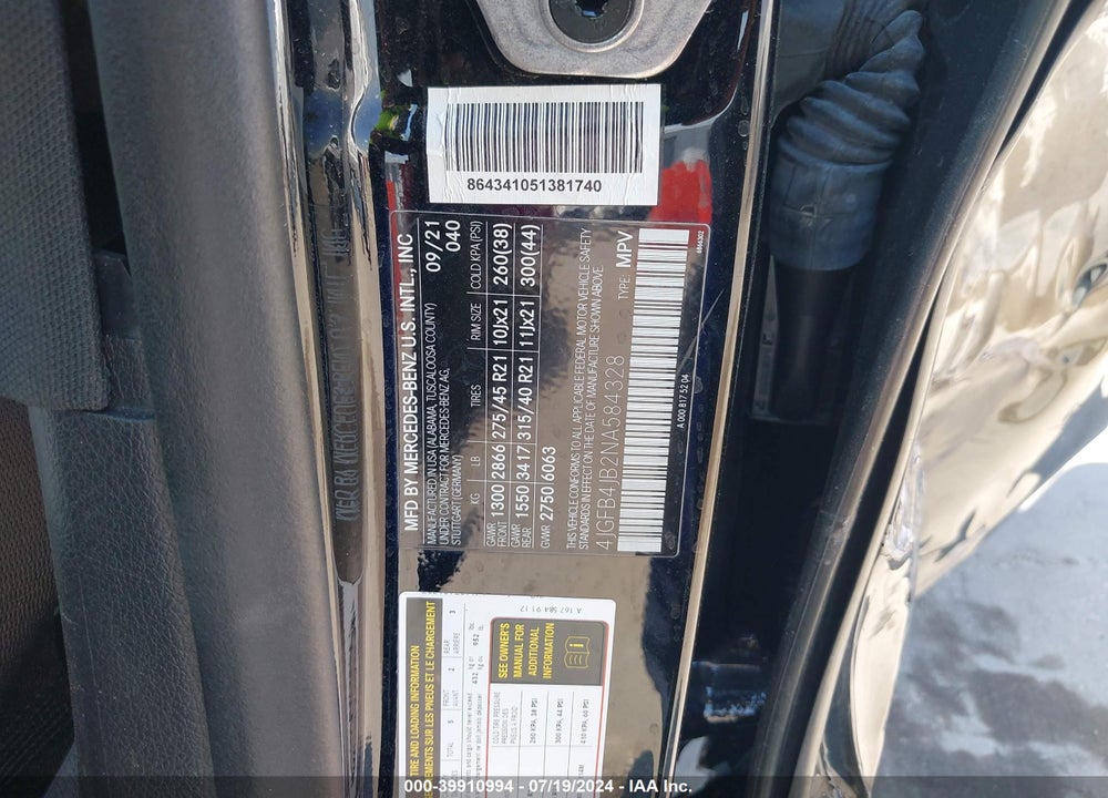 2022 MERCEDES-BENZ GLE 350 VIN: 4JGFB4JB2NA584328