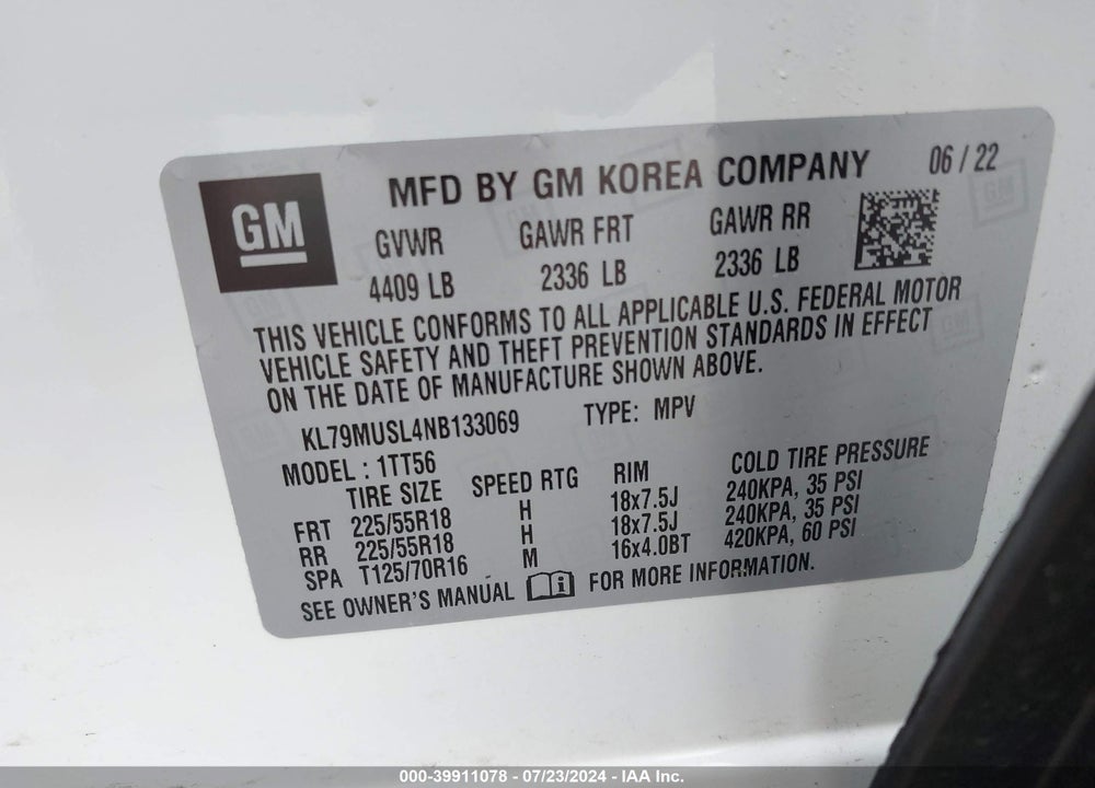 2022 CHEVROLET TRAILBLAZER AWD RS VIN: KL79MUSL4NB133069