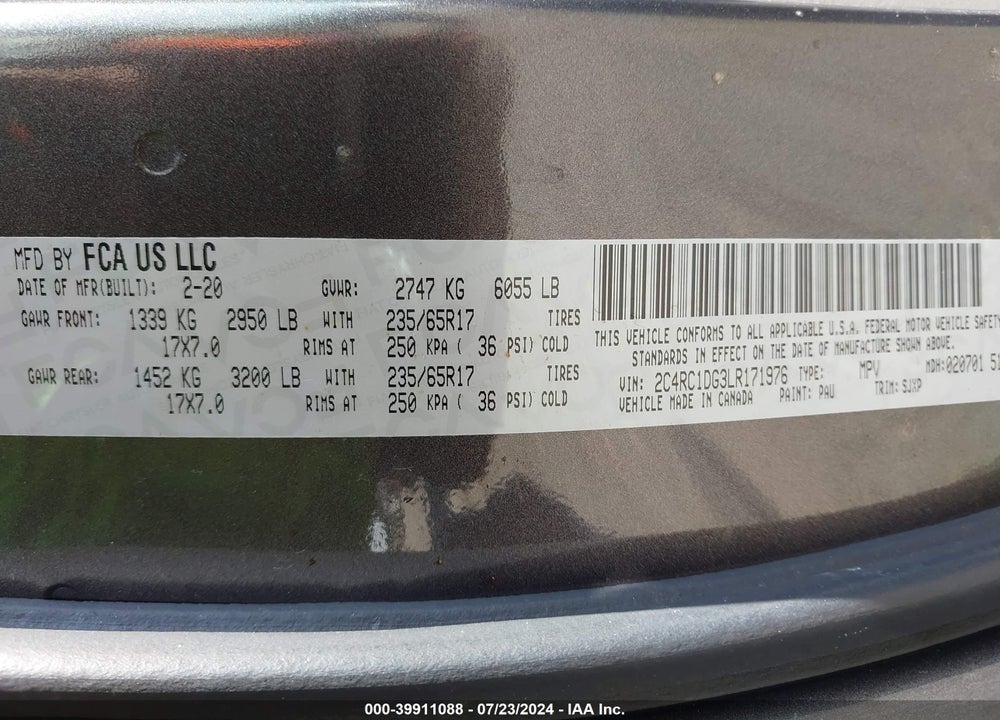 2020 CHRYSLER VOYAGER LXI VIN: 2C4RC1DG3LR171976