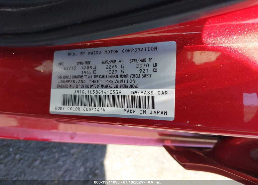 2016 MAZDA 6 I SPORT VIN: JM1GJ1U58G1410539