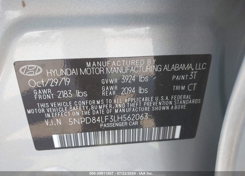 2020 HYUNDAI ELANTRA SEL VIN: 5NPD84LF3LH562063