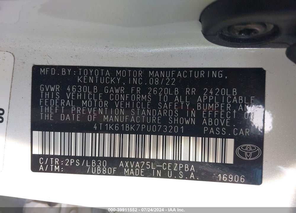 2023 TOYOTA CAMRY XSE AWD VIN: 4T1K61BK7PU073201