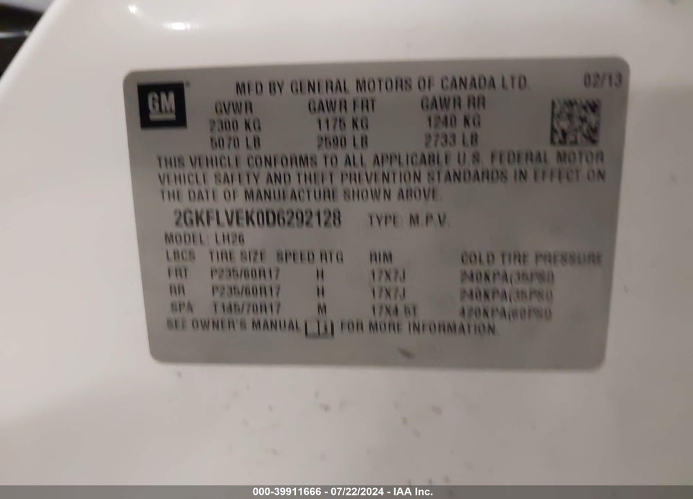 2013 GMC TERRAIN SLT-1 VIN: 2GKFLVEK0D6292128