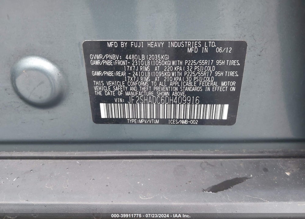 2013 SUBARU FORESTER 2.5X PREMIUM VIN: JF2SHADC6DH409916