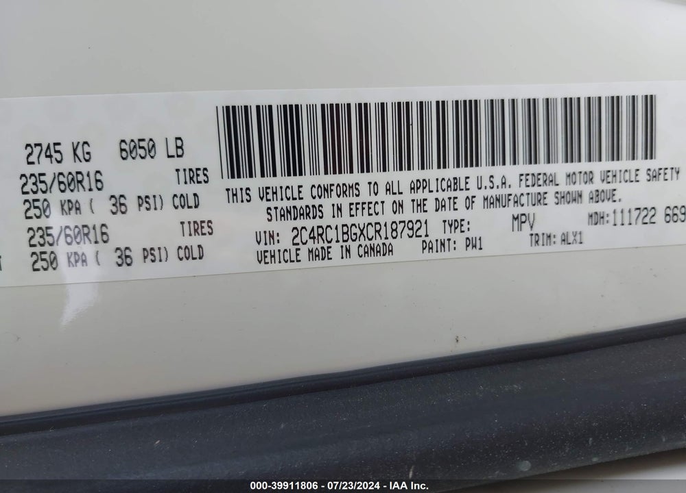 2012 CHRYSLER TOWN & COUNTRY TOURING VIN: 2C4RC1BGXCR187921
