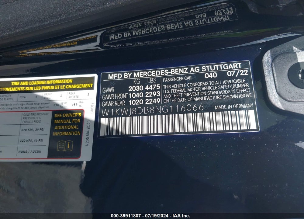 2022 MERCEDES-BENZ C 300 COUPE VIN: W1KWJ8DB8NG116066