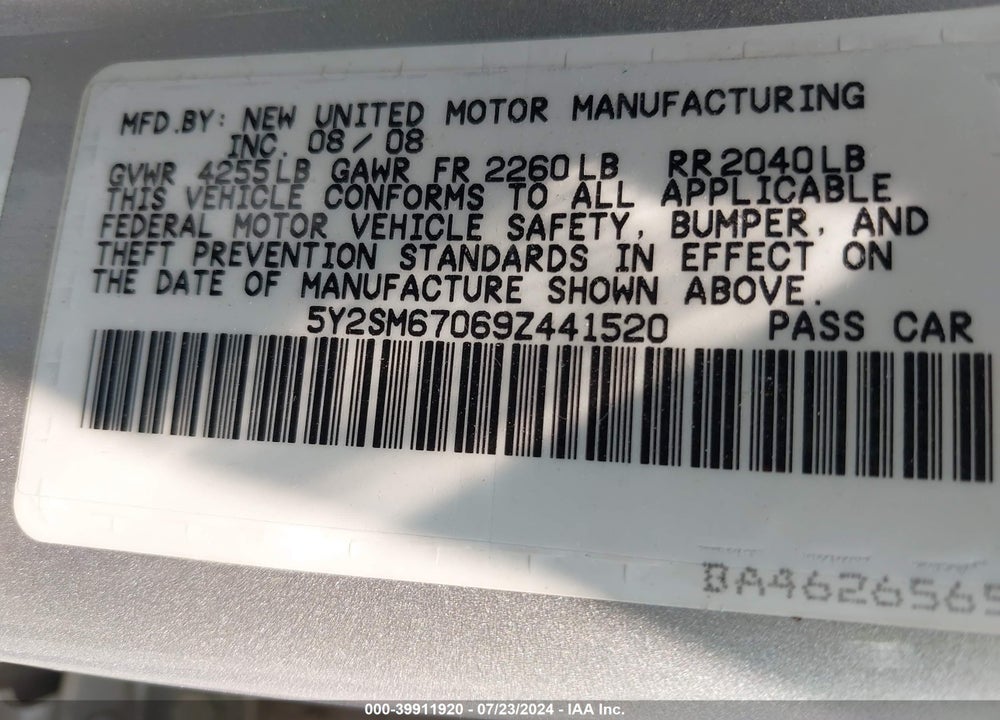 2009 PONTIAC VIBE VIN: 5Y2SM67069Z441520