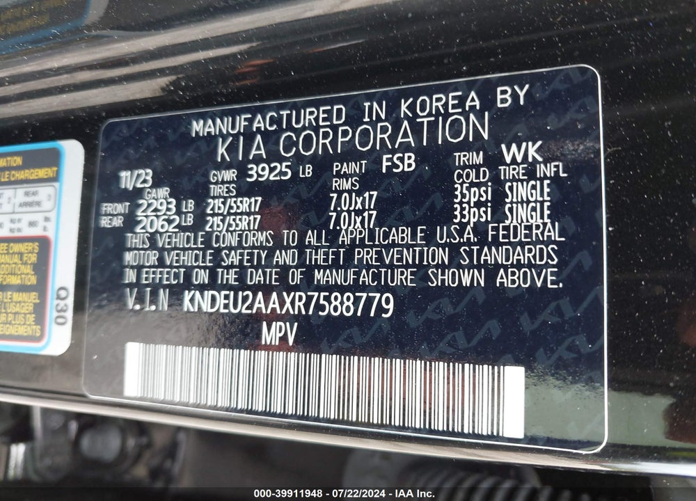 2024 KIA SELTOS S VIN: KNDEU2AAXR7588779