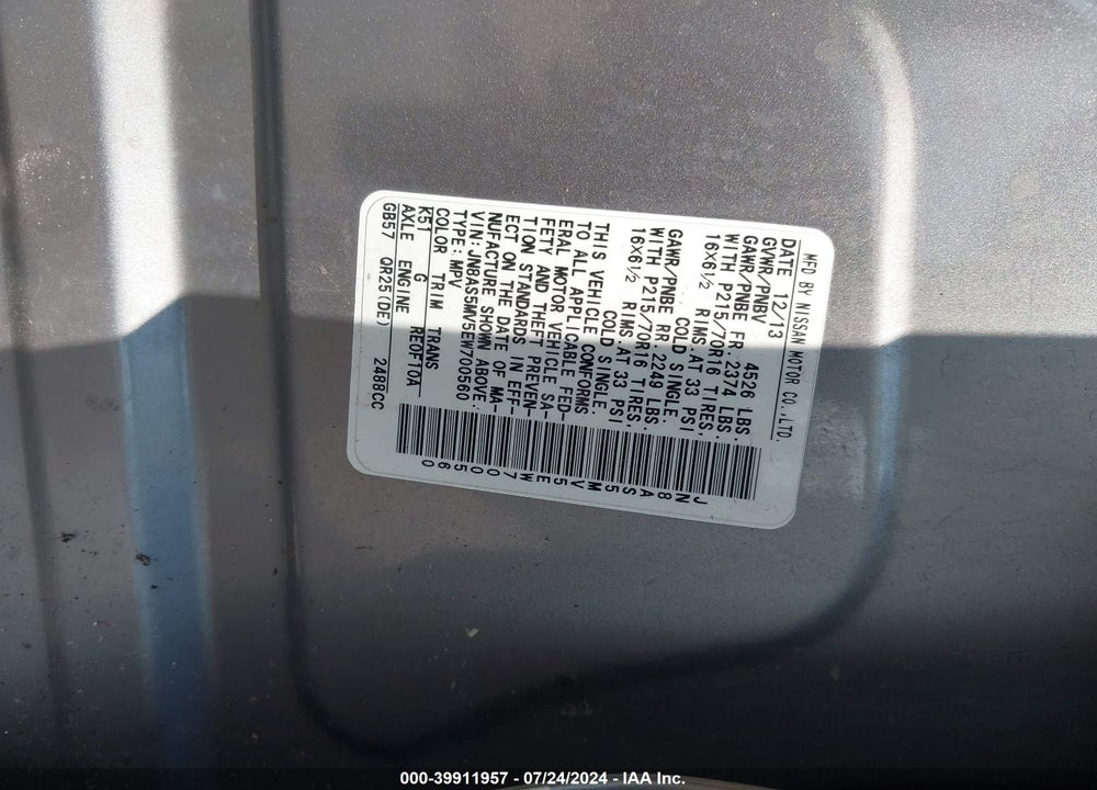 2014 NISSAN ROGUE SELECT S VIN: JN8AS5MV5EW700560