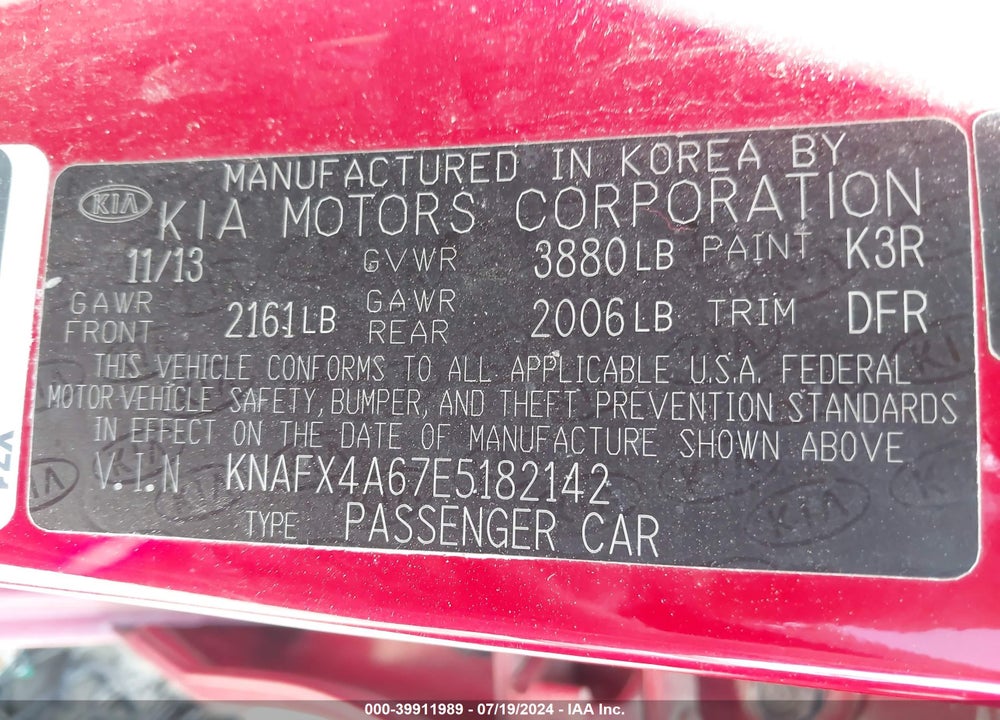 2014 KIA FORTE LX VIN: KNAFX4A67E5182142
