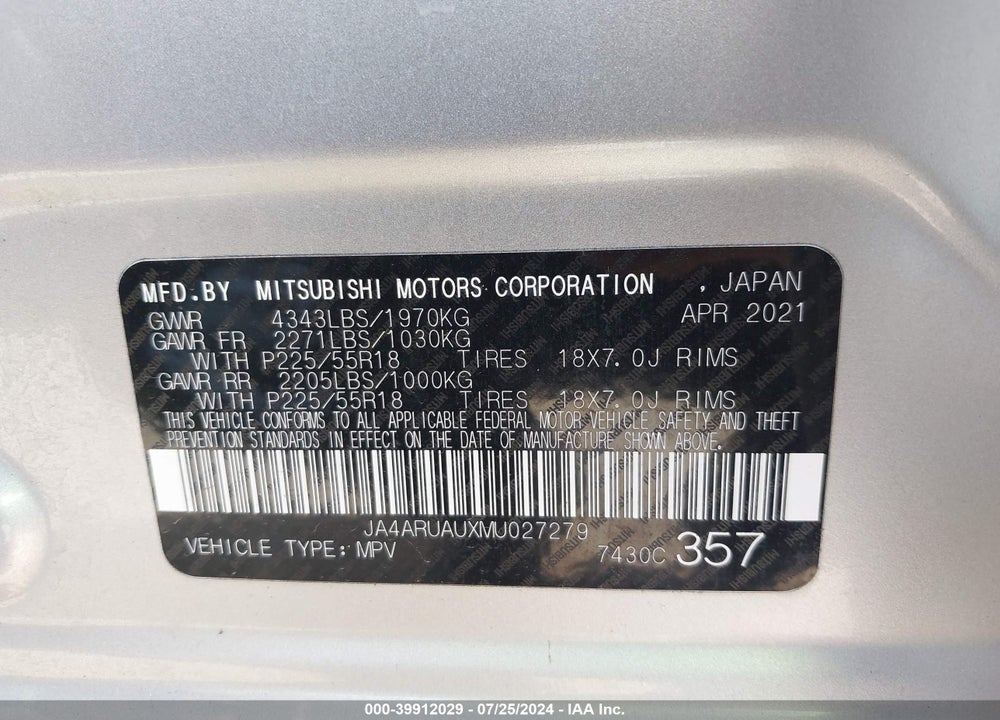 2021 MITSUBISHI OUTLANDER SPORT 2.0 BE AWC/2.0 ES AWC/2.0 LE AWC/2.0 SE AWC VIN: JA4ARUAUXMU027279