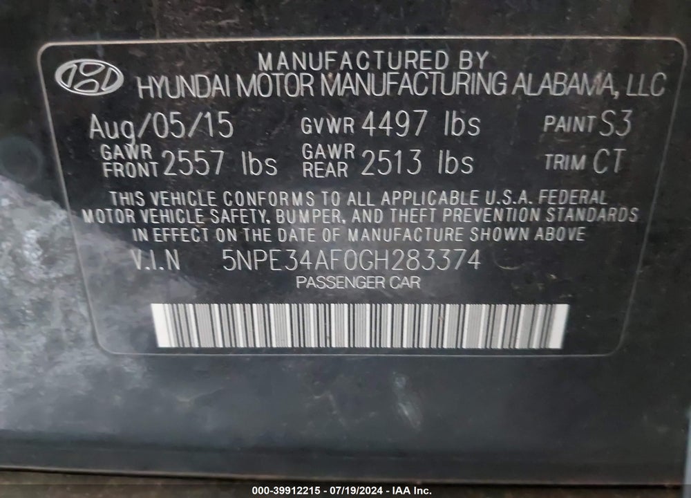 2016 HYUNDAI SONATA LIMITED VIN: 5NPE34AF0GH283374