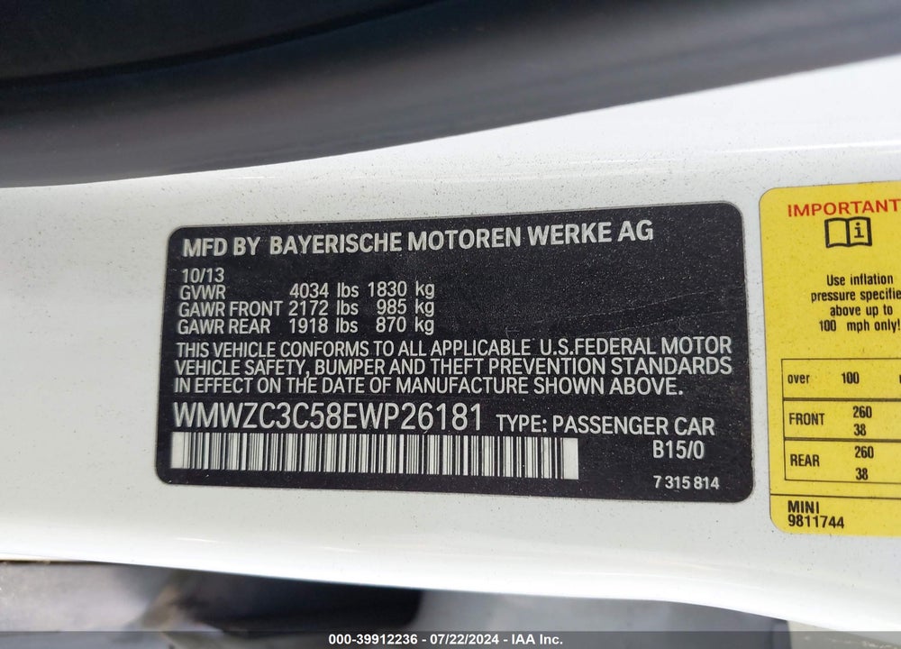 2014 MINI COUNTRYMAN COOPER S VIN: WMWZC3C58EWP26181