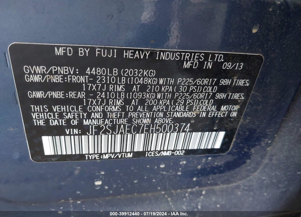 2014 SUBARU FORESTER 2.5I PREMIUM VIN: JF2SJAEC7EH500374