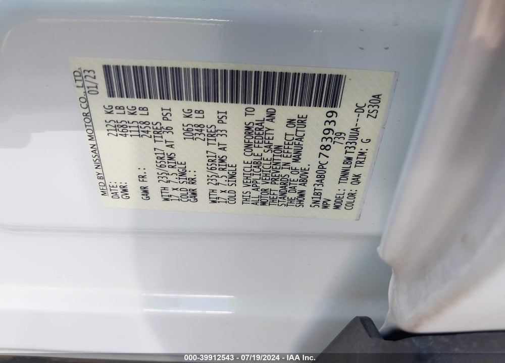 2023 NISSAN ROGUE S INTELLIGENT AWD VIN: 5N1BT3AB0PC783939