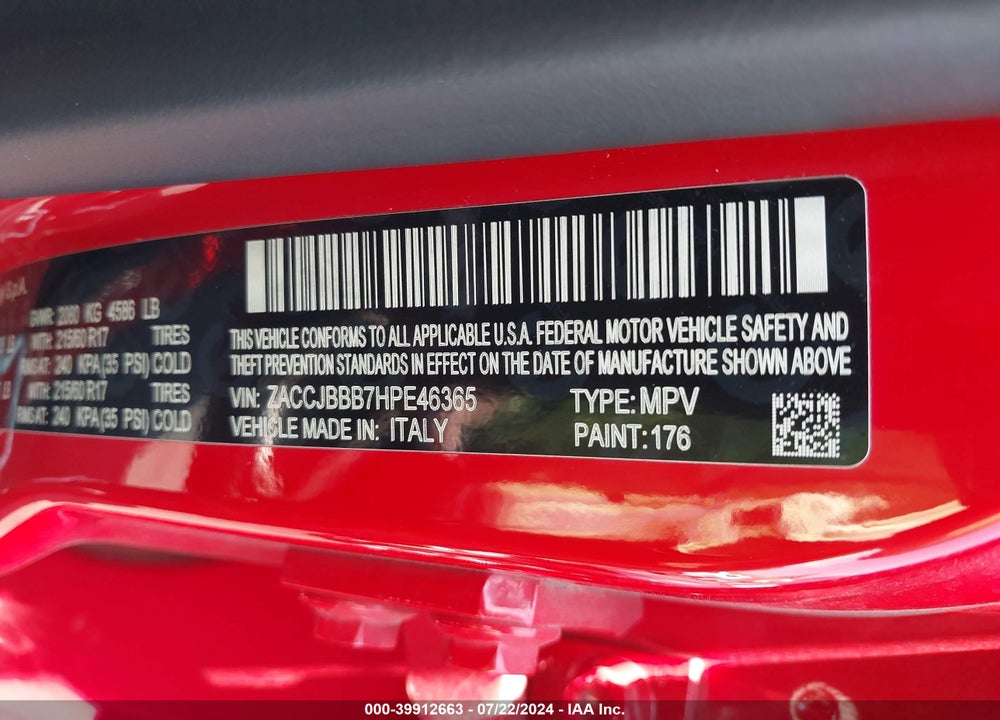 2017 JEEP RENEGADE VIN: ZACCJBBB7HPE46365